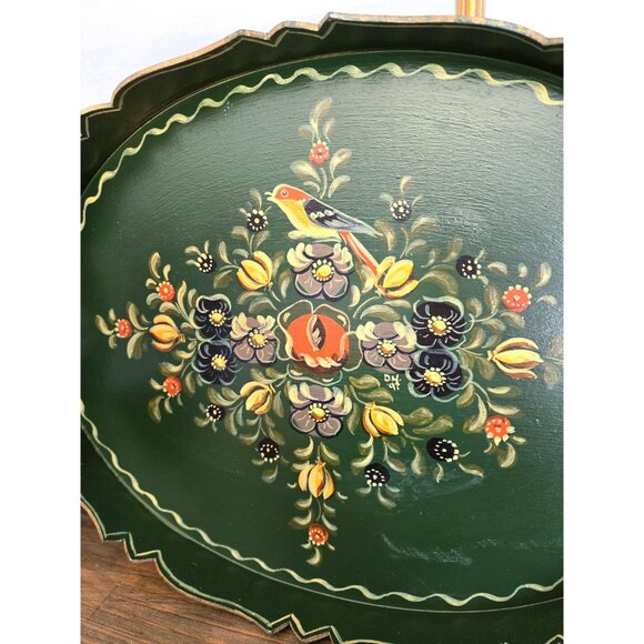 Handpainted Hindeloopen Wooden Tray w Handles Bird Flowers Dutch Floral Folk Art - Picture 2 of 10